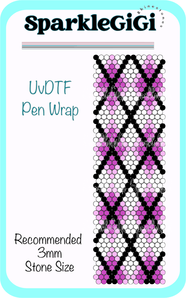 Argyle Pink Rhinestone Pen Wrap Template UVDTF