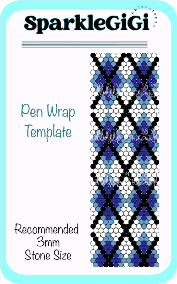 Argyle Blue Rhinestone Pen Wrap Template