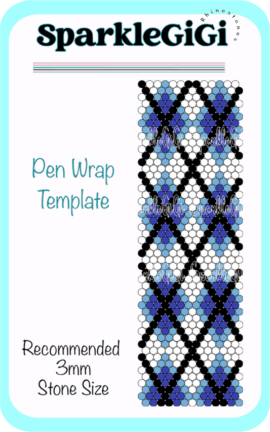 Argyle Blue Rhinestone Pen Wrap Template