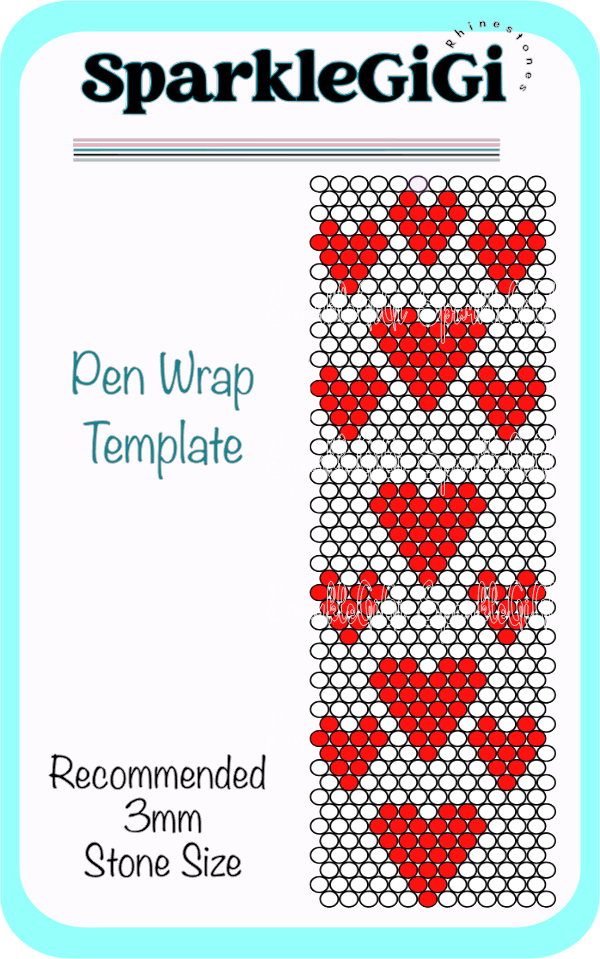 Hearts Scattered Rhinestone Pen Wrap Template